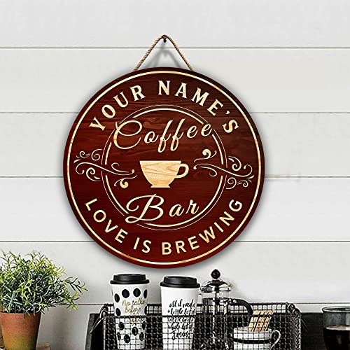 WODORO Custom Coffee Bar Wood Sign (Not Carved or Neon Sign), Kitchen Decor Wall Plaque, Personalized Gifts for Coffee Lovers, Espresso Cappuccino Latte Coffee & Tea Bar, Coffee & Wine Bar Sign (01)