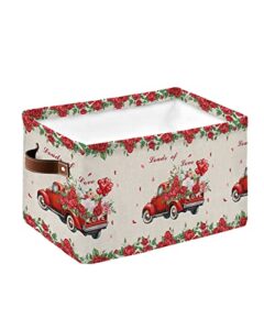 cube storage bins cloth towel organizer loads of love watercolor red truck rose floral print fabric collapsible storage baskets with handles for home office closet shelves toy nursery 1 pack