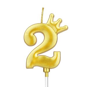 2.36in birthday number candle, 3d candle cake topper with crown cake numeral candles gold number candles for birthday anniversary parties (2)
