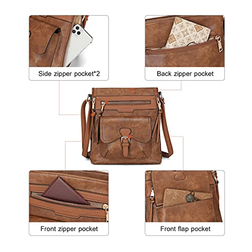 RICH LEAF Crossbody Bag For Women Shoulder Messenger Bag Satchel Handbag Purse Long Over Strap Tassel Multiple Pockets Lightweight Brown