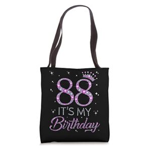 88 it’s my birthday pink crown 88th birthday gifts for her tote bag