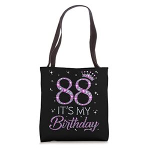 88 It's My Birthday Pink Crown 88th Birthday Gifts For Her Tote Bag