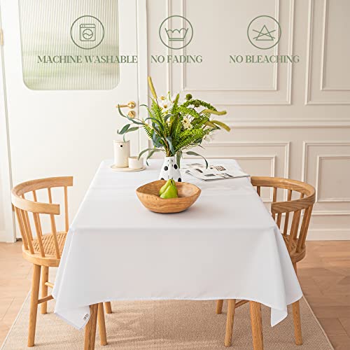 BYDOLL Table Cloth White 60x84 Inch Tablecloth for 6 Foot Rectangle Tables Outdoor Washable Wrinkle Free and Spillproof Polyester Tablecloth for Festival Camping Picnic Wedding Party Table Cover