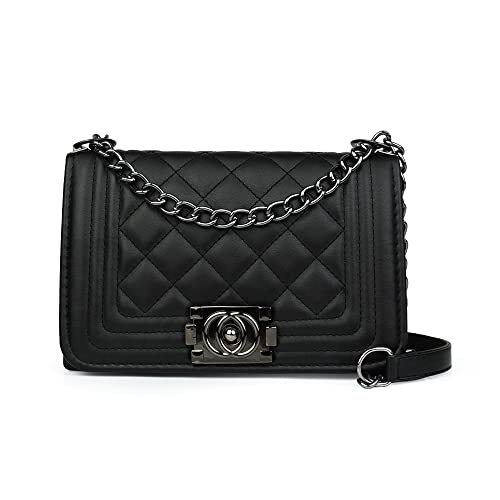 JBB Women Quilted Small Purse Crossbody Bags with Chain Strap Satchel Clutch Faux Leather Shoulder Handbag Black