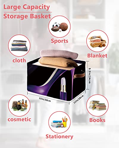 Storage Organizer Bins Set of 1 Storage Baskets for Clothes on Shelves With Handles Purple Lipstick and High Heel Black Rectangular Fabric Laundry Baskets for Organizing