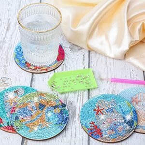 8 PCS Ocean Gnome Diamond Paintings Coasters, Diamond Art Coasters with Holder, Sea Diamond Painting Coasters for Beginners Adults Kids Art Supplies