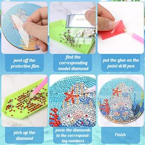 8 PCS Ocean Gnome Diamond Paintings Coasters, Diamond Art Coasters with Holder, Sea Diamond Painting Coasters for Beginners Adults Kids Art Supplies