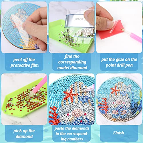 8 PCS Ocean Gnome Diamond Paintings Coasters, Diamond Art Coasters with Holder, Sea Diamond Painting Coasters for Beginners Adults Kids Art Supplies