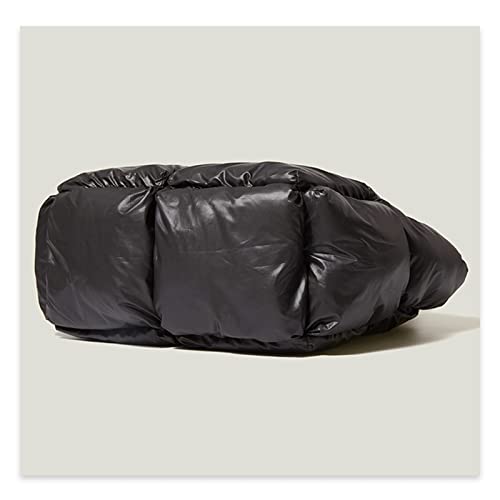 Large Puffer Tote Bag, Lightweight Quilted Cotton Padded Designer Handbags for Women, Luxury Winter Soft Puffer Shoulder Bag (Black)