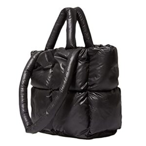 Large Puffer Tote Bag, Lightweight Quilted Cotton Padded Designer Handbags for Women, Luxury Winter Soft Puffer Shoulder Bag (Black)