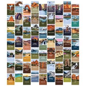 pop chart | national parks wall collage kit | 63 pcs 4″ x 6″ art prints | track your travels to every us national park with america the beautiful wall decor | 100% made in the usa