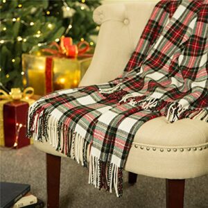 euty christmas 100% acrylic dress stewart tartan plaid throw blanket with fringe, 50 x 60 inch