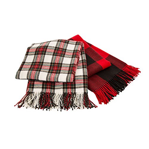 eUty Christmas 100% Acrylic Dress Stewart Tartan Plaid Throw Blanket with Fringe, 50 x 60 Inch