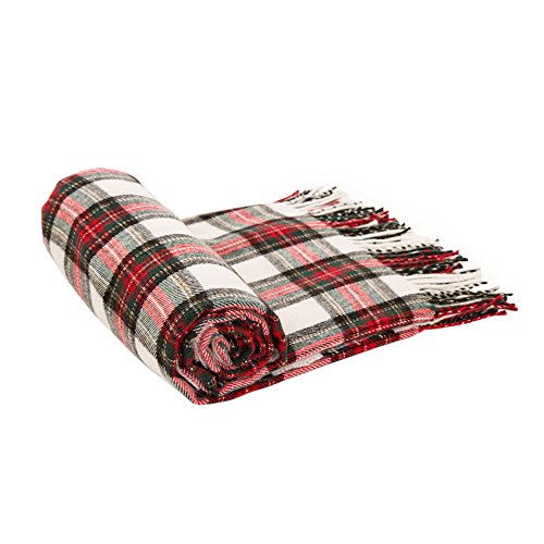 eUty Christmas 100% Acrylic Dress Stewart Tartan Plaid Throw Blanket with Fringe, 50 x 60 Inch