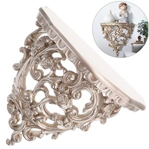 DOITOOL Flower Holder Floating Shelves, Wall Mounted European Style Carved Hollow Shelve, Wall Hanging Shelf for Living Room Bedroom Office Home Wall Decoration Bathroom Wall Shelves