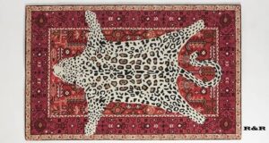 restoration and renovation handmade white leopard rug with blue/red persian background | animal print cheetah wool area rug for living room, bedroom and kitchen (red, 3×5 ft)