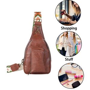 Mzjeaziany Women Chest Bag Sling Bag Small Crossbody PU Leather Satchel Daypack Shoulder backpack with coffee pocket for traveling hiking…（coffee pocket）