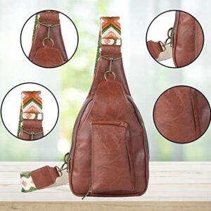 Mzjeaziany Women Chest Bag Sling Bag Small Crossbody PU Leather Satchel Daypack Shoulder backpack with coffee pocket for traveling hiking…（coffee pocket）