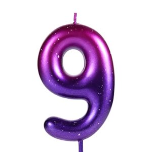 luter 2.36 inches purple and blue number candle, numeral birthday candles galaxy gradient candles wax cake toppers decorations for mermaid themed party birthday wedding anniversary (9)
