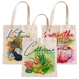 lara laser works personalized tote bag for women, custom summer bag w/ name and text, canvas tote bag with 8 designs, tropical beach bag, vacation gifts for her