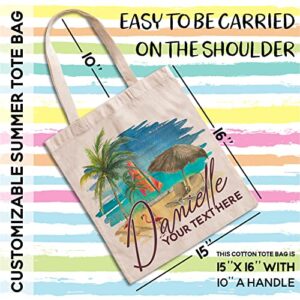 Lara Laser Works Personalized Tote Bag for Women, Custom Summer Bag w/ Name and Text, Canvas Tote Bag with 8 Designs, Tropical Beach Bag, Vacation Gifts for Her