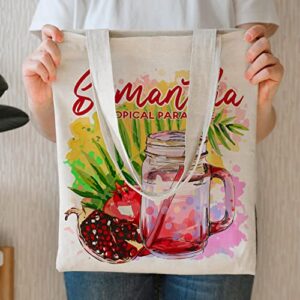 Lara Laser Works Personalized Tote Bag for Women, Custom Summer Bag w/ Name and Text, Canvas Tote Bag with 8 Designs, Tropical Beach Bag, Vacation Gifts for Her