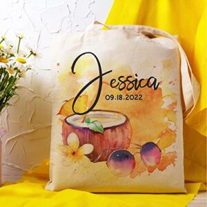 Lara Laser Works Personalized Tote Bag for Women, Custom Summer Bag w/ Name and Text, Canvas Tote Bag with 8 Designs, Tropical Beach Bag, Vacation Gifts for Her