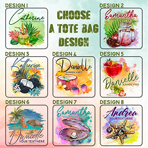 Lara Laser Works Personalized Tote Bag for Women, Custom Summer Bag w/ Name and Text, Canvas Tote Bag with 8 Designs, Tropical Beach Bag, Vacation Gifts for Her