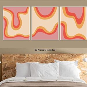 Preppy Aesthetic Abstract Wall Art - 8x10 Inches Unframed Set of 3 Pink And Orange Posters For Room Aesthetic – Wall Decor for Bedroom, Living Room - Cute Room Decor Things for Teen Girls - Mid Century Modern Decor - Eclectic Wall Decor, Preppy Room Decor