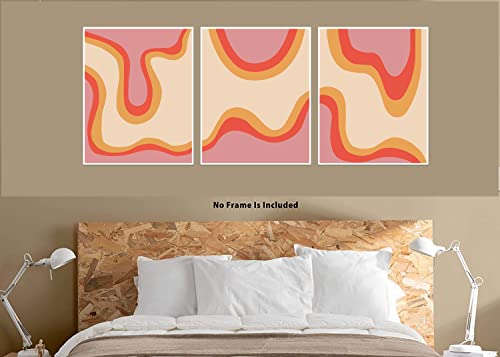 Preppy Aesthetic Abstract Wall Art - 8x10 Inches Unframed Set of 3 Pink And Orange Posters For Room Aesthetic – Wall Decor for Bedroom, Living Room - Cute Room Decor Things for Teen Girls - Mid Century Modern Decor - Eclectic Wall Decor, Preppy Room Decor