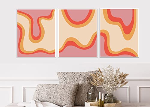 Preppy Aesthetic Abstract Wall Art - 8x10 Inches Unframed Set of 3 Pink And Orange Posters For Room Aesthetic – Wall Decor for Bedroom, Living Room - Cute Room Decor Things for Teen Girls - Mid Century Modern Decor - Eclectic Wall Decor, Preppy Room Decor
