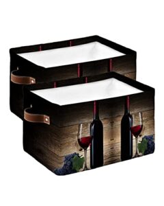cube storage bins cloth towel organizer vintage farm red wine and glass grape rustic wooden plank fabric collapsible storage baskets with handles for home office closet shelves toy nursery 2 pack