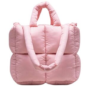 madgrandeur puffer tote bag women’s glossy quilted zipper closure puffy tote bag down padded shoulder bag cute handbag aesthetic handbag (z-pink)