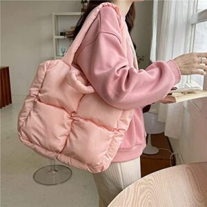 MadGrandeur Puffer Tote Bag Women's Glossy Quilted Zipper Closure Puffy Tote Bag Down Padded Shoulder Bag Cute Handbag Aesthetic Handbag (Z-Pink)