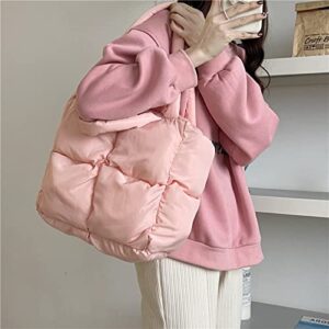 MadGrandeur Puffer Tote Bag Women's Glossy Quilted Zipper Closure Puffy Tote Bag Down Padded Shoulder Bag Cute Handbag Aesthetic Handbag (Z-Pink)