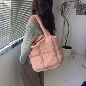 MadGrandeur Puffer Tote Bag Women's Glossy Quilted Zipper Closure Puffy Tote Bag Down Padded Shoulder Bag Cute Handbag Aesthetic Handbag (Z-Pink)