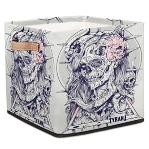gzleyigou large collapsible storage bins,retro skeleton skull decorative canvas fabric storage boxes organizer with handles,cube square baskets bin for home shelves closet nursery gifts