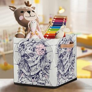 GzLeyigou Large Collapsible Storage Bins,Retro Skeleton Skull Decorative Canvas Fabric Storage Boxes Organizer with Handles,Cube Square Baskets Bin for Home Shelves Closet Nursery Gifts