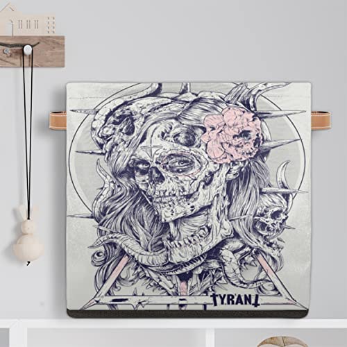 GzLeyigou Large Collapsible Storage Bins,Retro Skeleton Skull Decorative Canvas Fabric Storage Boxes Organizer with Handles,Cube Square Baskets Bin for Home Shelves Closet Nursery Gifts