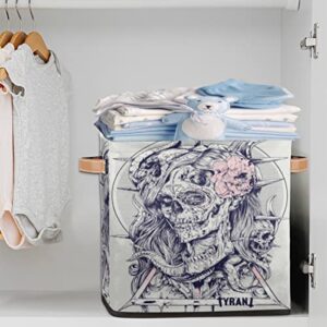 GzLeyigou Large Collapsible Storage Bins,Retro Skeleton Skull Decorative Canvas Fabric Storage Boxes Organizer with Handles,Cube Square Baskets Bin for Home Shelves Closet Nursery Gifts