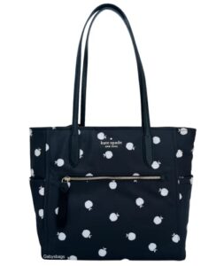 kate spade chelsea little better nylon large top zip tote bag black apple print