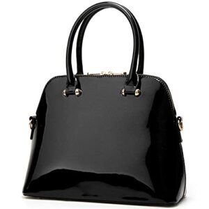 ziming glossy patent leather handbags classic dome satchel bag women stylish crossbody bags top handle purses shoulder bag-black