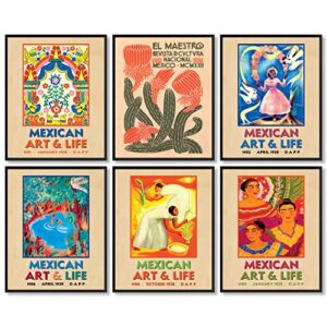 97 decor mexican decor for home – vintage mexican wall art, mexican art exhibition posters, mexican culture picture, boho mexican abstract paintings for home kitchen bedroom decoration (8×10 unframed)