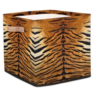 GzLeyigou Large Collapsible Storage Bins,Animal Tiger Leather Leopard Print Decorative Canvas Fabric Storage Boxes Organizer with Handles,Cube Square Baskets Bin for Home Shelves Closet Nursery Gifts