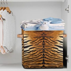 GzLeyigou Large Collapsible Storage Bins,Animal Tiger Leather Leopard Print Decorative Canvas Fabric Storage Boxes Organizer with Handles,Cube Square Baskets Bin for Home Shelves Closet Nursery Gifts