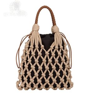 tkfdc braided crochet net bag women shoulder bag casual summer woven beach bucket tote handbag (color : d, size : 1)