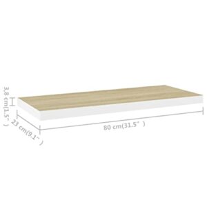 SKM Floating Wall Shelf Oak and White 31.5"x9.3"x1.5" MDF