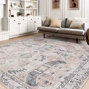 befbee 5×7 area rugs for living room,stain resistant washable rug,non-slip backing rugs for bedroom,kitchen,boho persian rug -vintage home decor (peach/grey, 5’x7′)