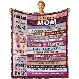 valentines day gifts for mom, blanket for mom gifts, mom birthday gifts, presents for mom from son, best mom ever blanket, super soft flannel throw blanket 60″ × 50″ (purple)