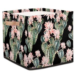 large collapsible storage bins,cactus floral decorative canvas fabric storage boxes organizer with handles,cube square baskets bin for home shelves closet nursery gifts